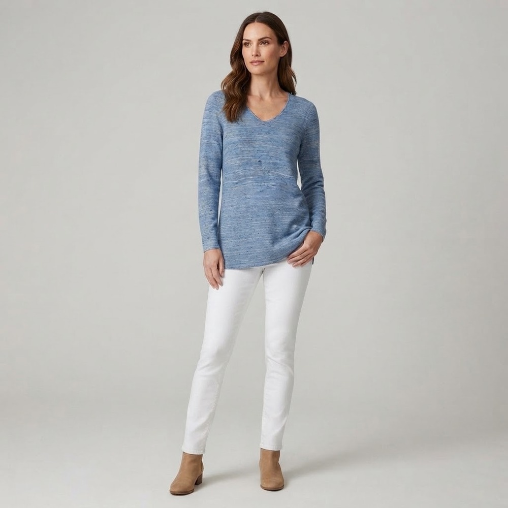 Pure Jill Blue Space Dye V-Neck Long Sleeve Sweater Tunic Size S